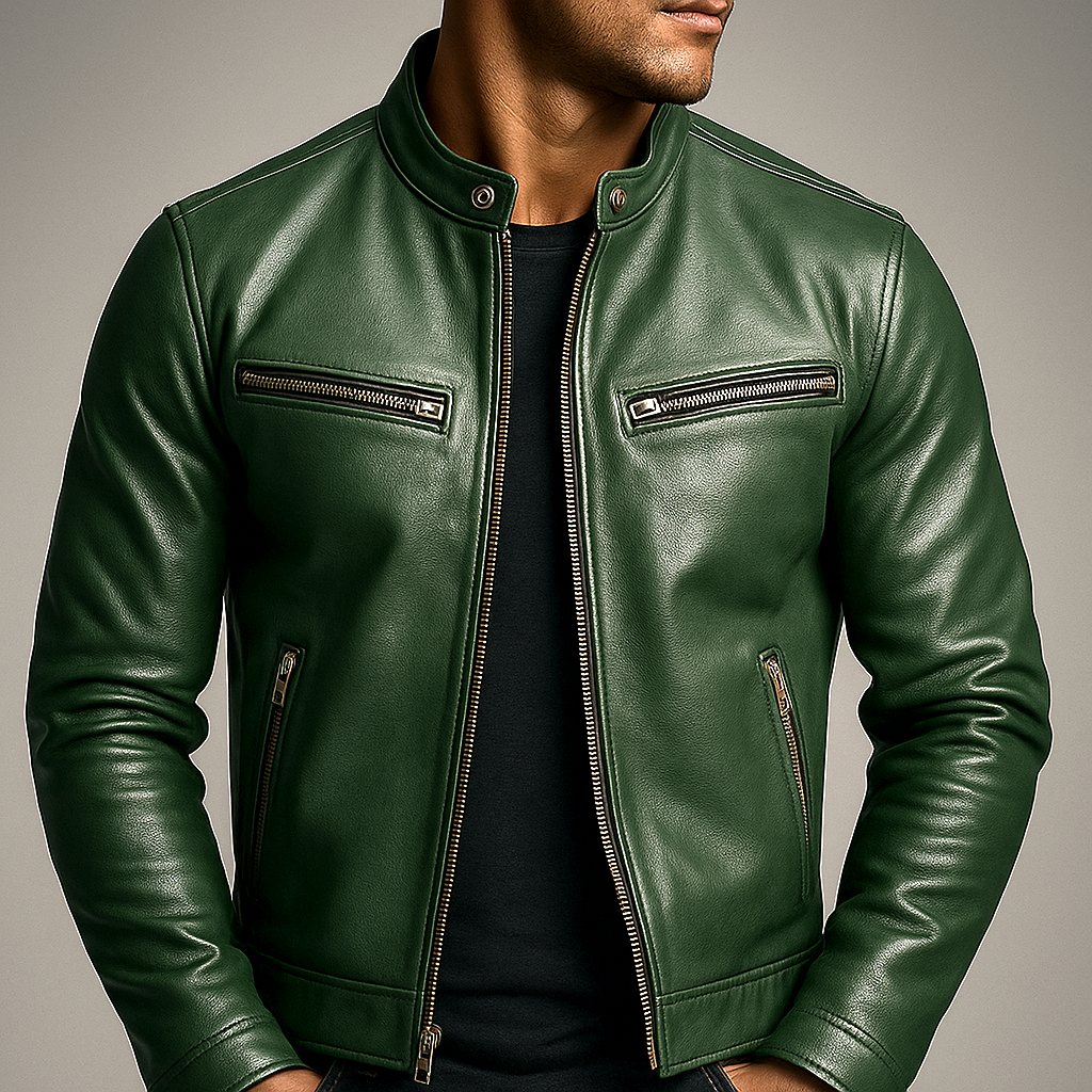 Men's Vintage Leather-Look Jacket with Four Pockets