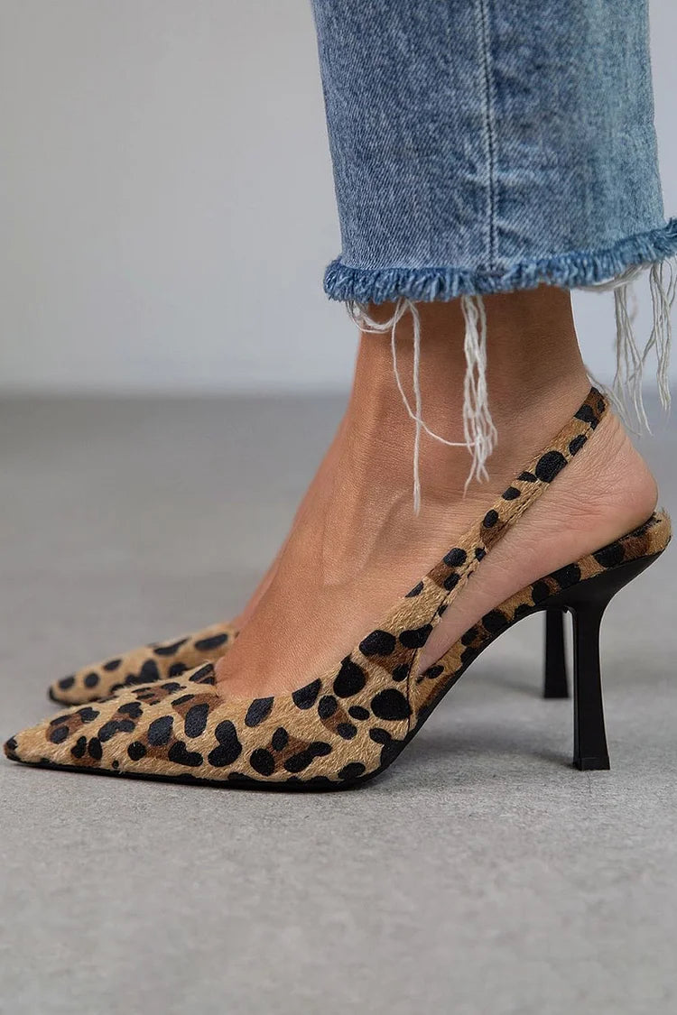 Leopard Print Pointed Toe Slingback Heels