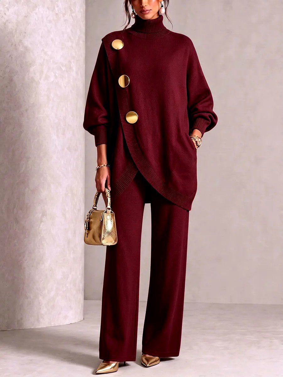 Sandra - Women's Turtleneck Sweater and Wide Leg Pants Set