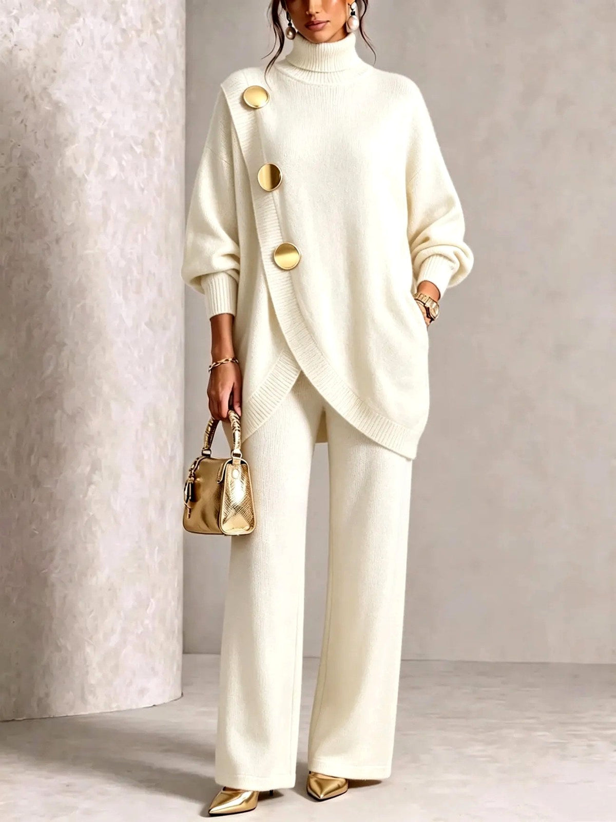 Sandra - Women's Turtleneck Sweater and Wide Leg Pants Set