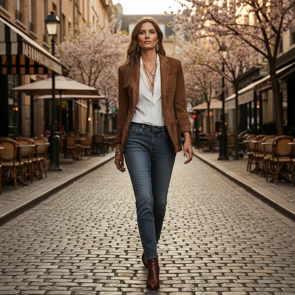 Button-Down Suede-Look Blazer for Women